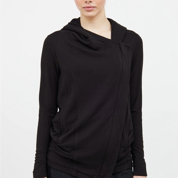 Helmut Lang Black Villous Hooded Cardigan Sweatshirt Asymmetrical Size P - Picture 1 of 9